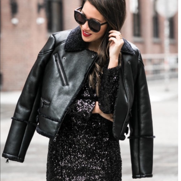 NWT Express Black Faux-Shearling Moto Jacket - Picture 3 of 8